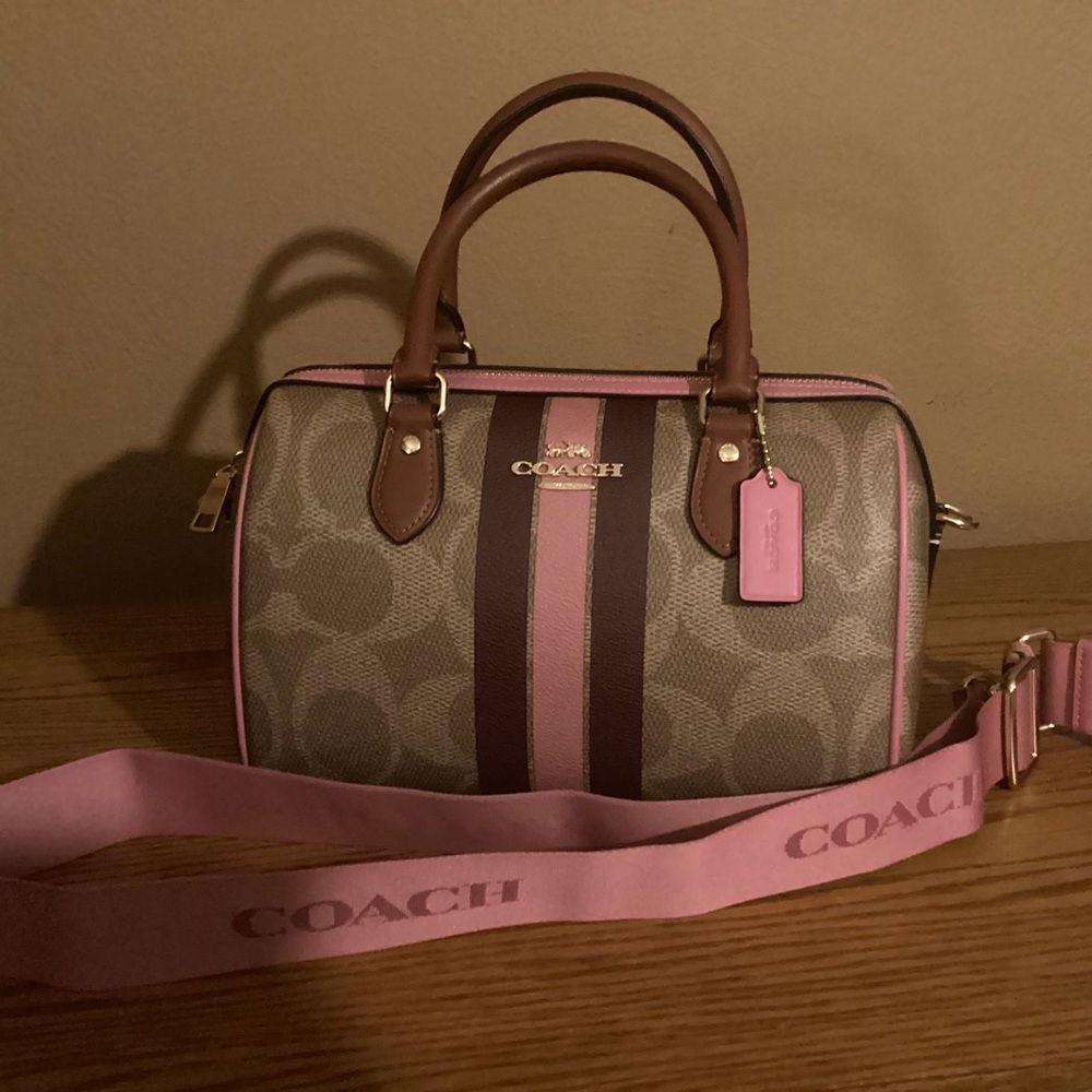 Rowan Satchel Bag In Signature Canvas With Stripe Print